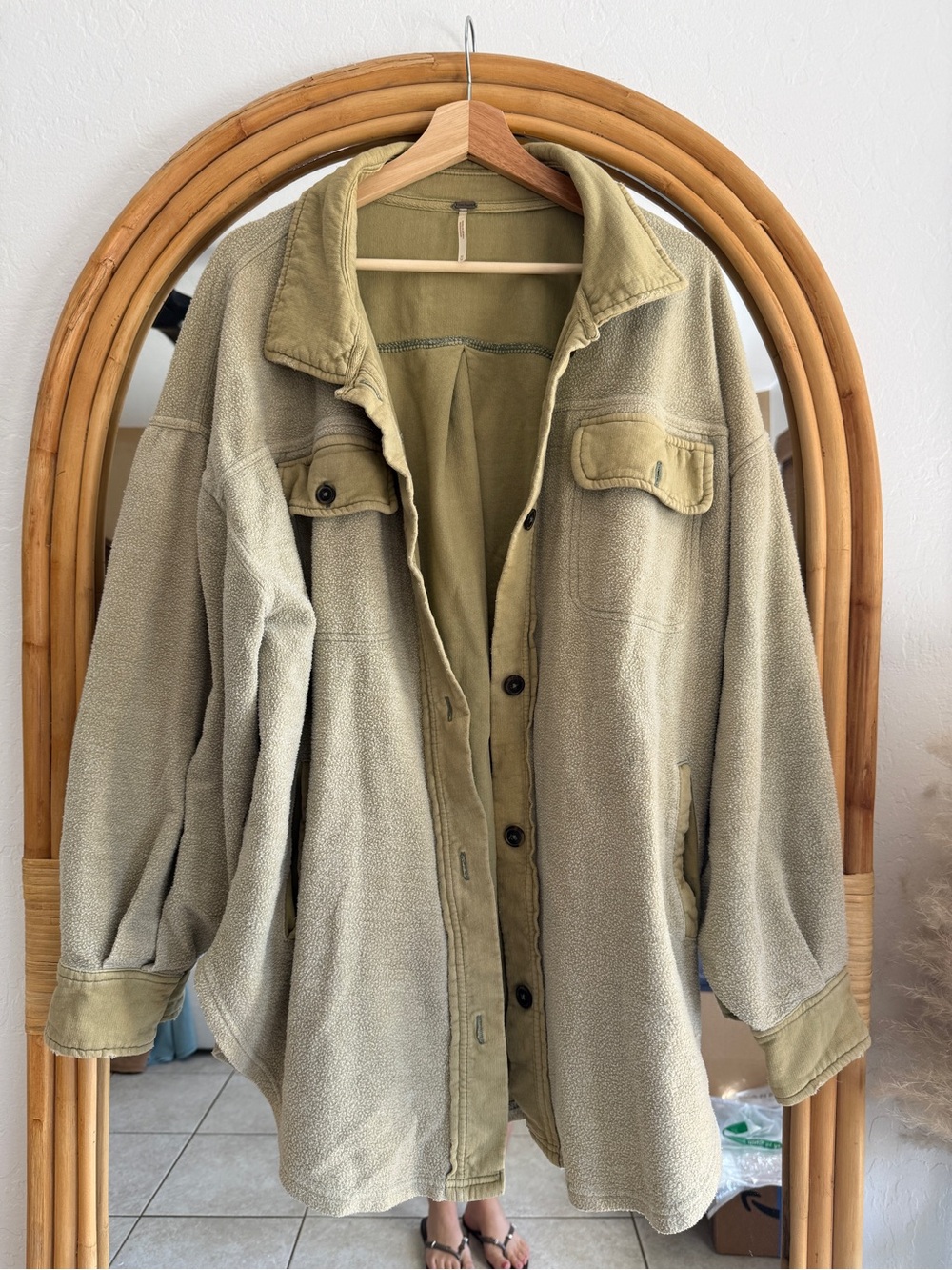 Free People Olive Green Teddy Fleece Shacket (fits like a oversized XL)